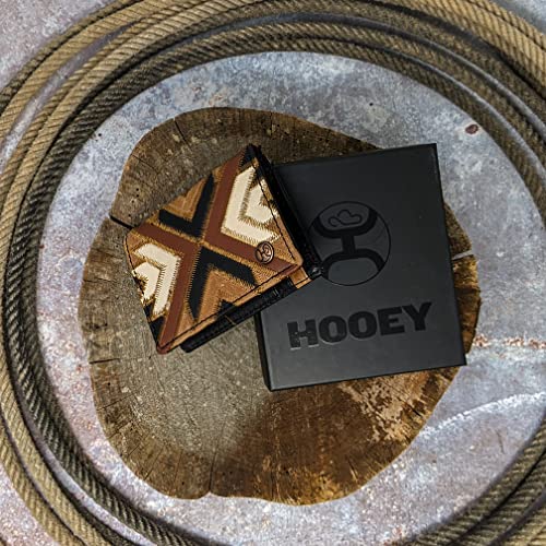 Image of HOOEY Montezuma Men's Leather Bifold Money Clip Wallet - Brown & Black Patchwork Genuine Leather, Slim Western Wallet with ID Window & Card Slots