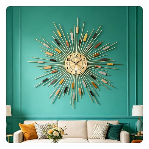 PSYCHE GOD 24 Large Sunburst Wall Clock, Boho Modern Farmhouse Metal Decorative Clock, Silent Non‑Ticking Battery Powered, Mid‑Century Starburst Art Decor for Living Room Bedroom Office Home