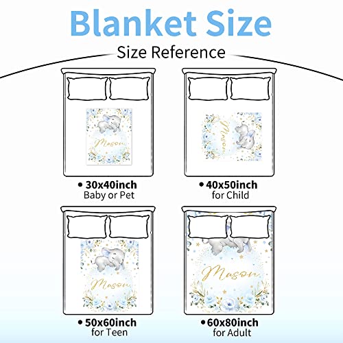 Image of Elephant Baby Blanket Personalized Blanket with Name for Boy Custom Blanket