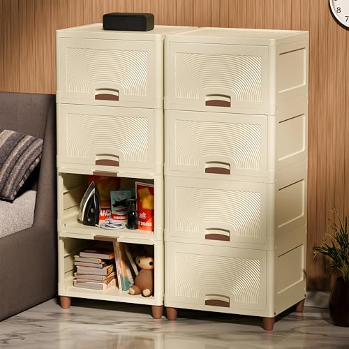 Image of Amazon Basics Multi-Purpose Large Organizer | Modular Storage Box for Clothes, Kitchen, Bedroom & Living Room | Stackable Rack, Space-Saving Wardrobe Cabinet (Off White), 8 Piece, 37.5LX44.7WX27H cm