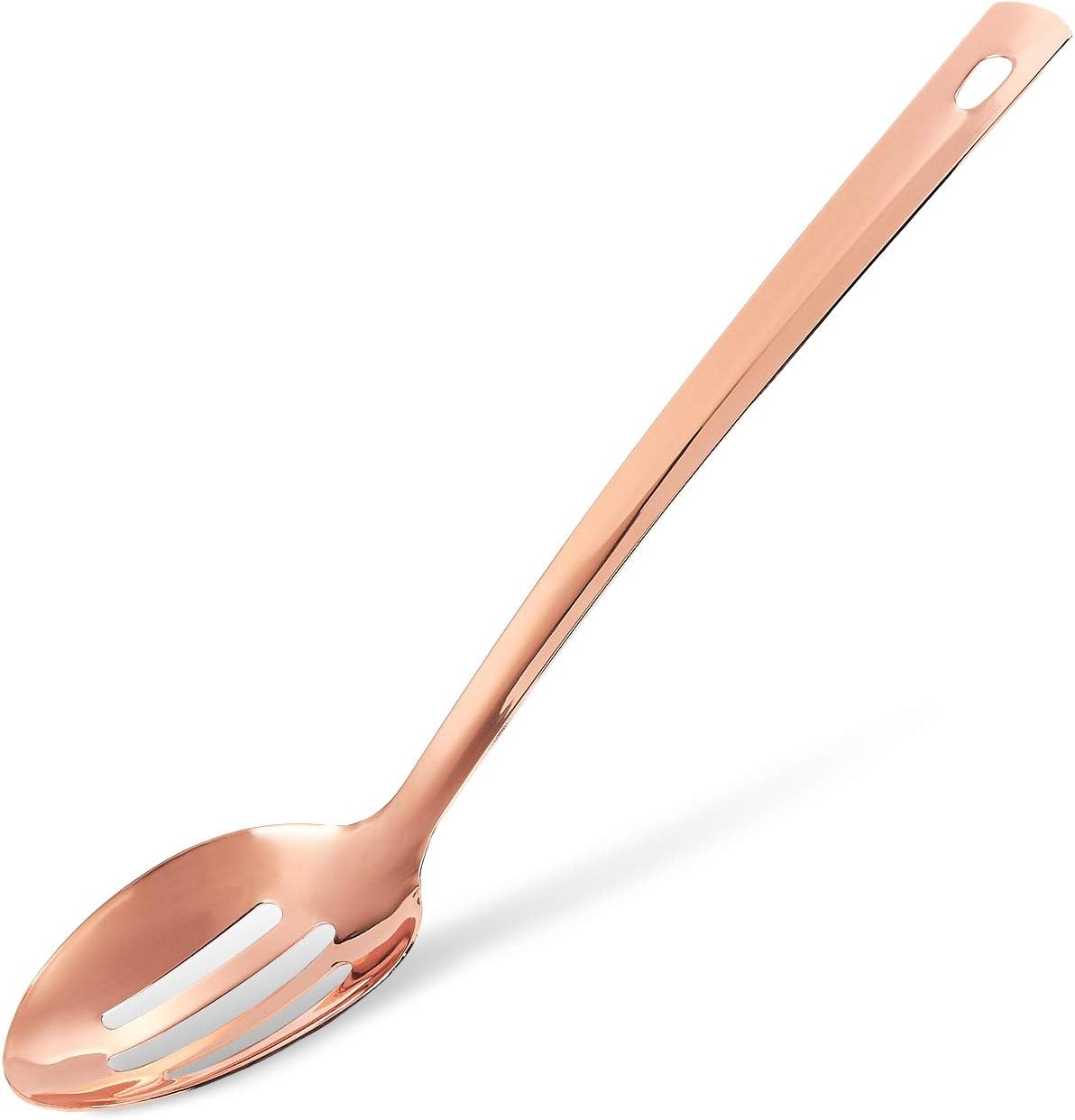 Slotted Spoon - Copper Coated - Ideal for Straining Vegetables and Soup - Rose Gold, 14 x 1.2 x 5.5 Inches