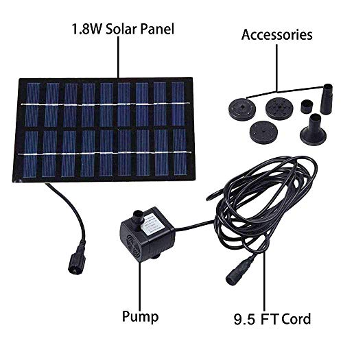COSSCCI 1.8W Solar Fountain Water Pump for Bird Bath Solar Power Foutnains Outdoor Garden Pond Fountain for Small Pool,Patio (Square) - Thumbnail 5