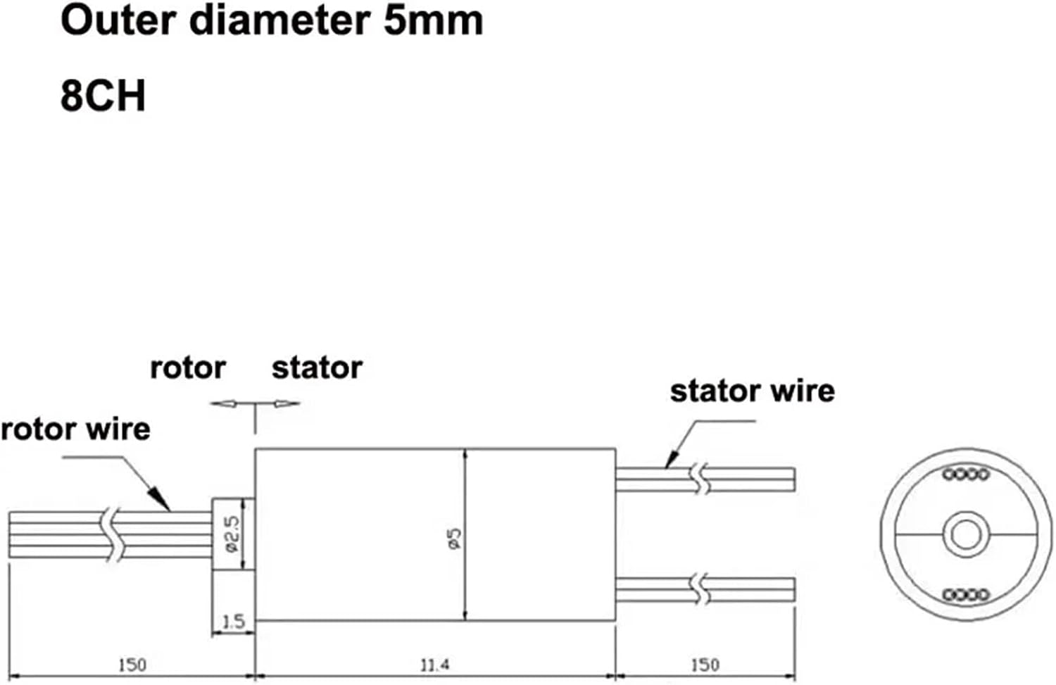 1PCS Dia 5mm Micro Mini Conductive Slipring 4CH/5CH/8CH Current 1A Collector Ring Joint Unlimited Rotation Connector(Dia 5mm 8CH 1A)