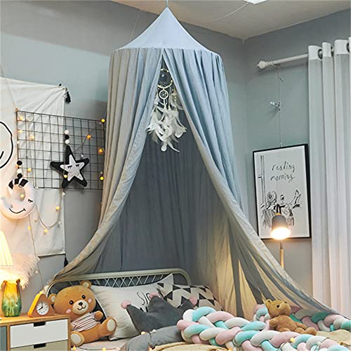 Surwin Moskitonetz Betthimmel Madchen Jungen Kinder Babybett, Rund Baldachin Mückennetz Einzelbett kinderzimmer Schlafzimmer Spiel für Reise Indoor Outdoor Dekoration - Hellblau