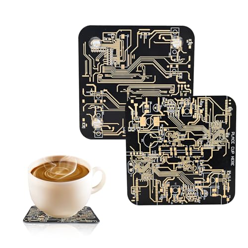 Black Circuit Board Pattern Coasters, High Temperature Resistant, Waterproof and Non-Slip, Modern Technology Style Furniture Decoration, Free Non-Slip Silicone Sticker (2×Black Coasters)