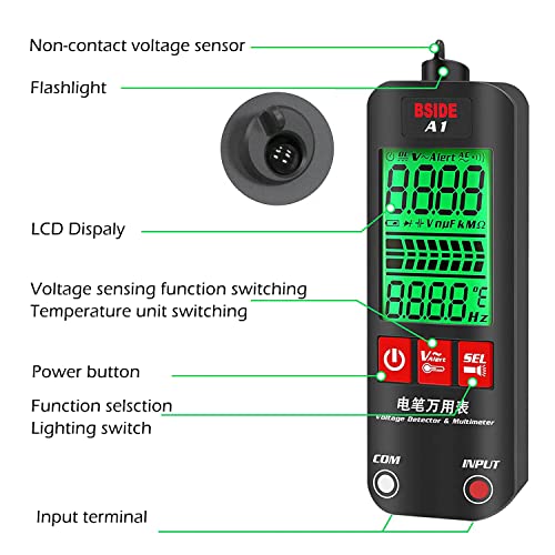 Digital Multimeter,A1 Fully Automatic Anti-Burn Intelligent Multimeter,Non-Contact Ac/Dc Voltage Tester,Auto Senses Zero&Fire Wires,Measures Voltage,Current,Color Ring Resistance,Conductor On/Off #TOP3