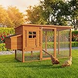 Miweba MyAnimal Hühnerstall für 4 Hühner | 174x76x103 cm Winterfest - Vogelhaus - Hühnergehege mit Nistkasten - Voliere - Hühnerhaus - Freilaufgehege Huhn - Legenest - Vogelvoliere (Braun)