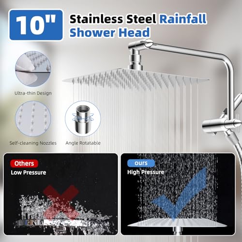Image of 10 inch Metal Rainfall Shower Head with 10-Mode Handheld, Chrome