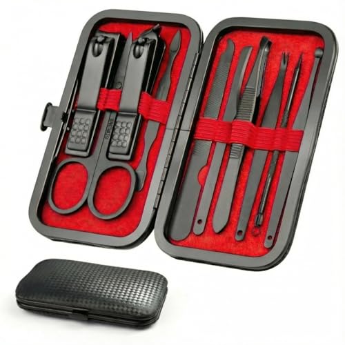 Nail Clippers Set and Manicure Set - Professional Stainless Steel Nail Kit, Manicure Kit, Nail Care Kit with Travel Case, File, Tweezers, Grooming Kit - Ideal Gift for Women and Men (10PCS) by OKOM