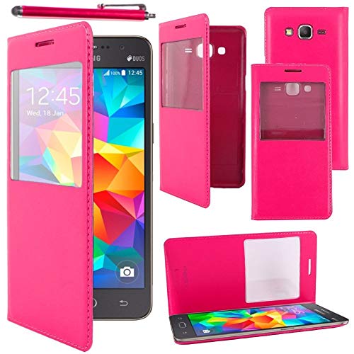 ebestStar - Coque Compatible avec Samsung Grand Prime Galaxy G530F, Value Edition G531F Etui Slim Housse Portefeuille Fenêtre View + Stylet, Rose [Appareil: 144.8 x 72.1 x 8.6mm, 5.0'']