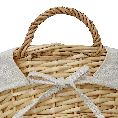 JVL Aufbewahrungskorb aus Akazienholz, rund, mit Futter, Honig-Finish