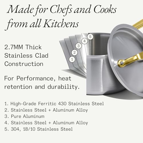 Image of Made In Cookware - 4 Quart Stainless Steel Saucepan with Lid (Antique Brass) - 5 Ply Stainless Clad Sauce Pan - Professional Cookware - Crafted in Italy - Induction Compatible
