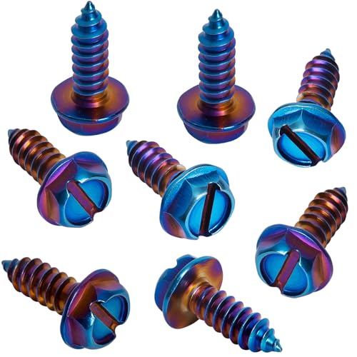 QiqaMole 8PCS License Plate Screws for Car, Rustproof Stainless Steel Screws, License Plate Bolts, Stainless Fasteners for License Plates (Blue, 8 PCS)