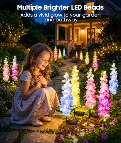 KOOPER Solar Lights Outdoor Garden Decor, 4 Pack Upgraded Delphinium Solar Garden Lights with 36 LEDs, Vivid Flowers Outdoor Waterproof for Landscape Patio Yard Decor - image 4
