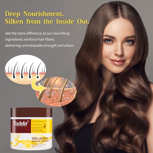 Fadelo Collagen+Keratin Hair Mask For Damaged Hair-Deep Conditioning With Argan Oil And Vitamin E For Dry, Frizzy & Colored Hair - Hydrating Treatment For All Hair Types-Sulfate thumb #5