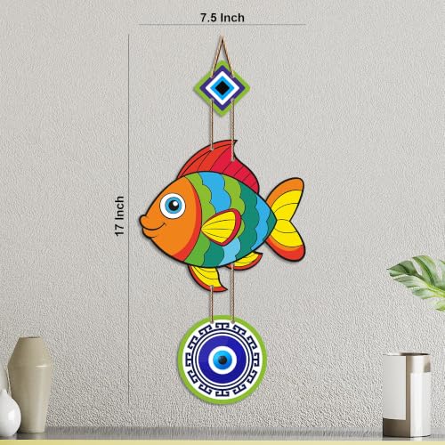 Image of Artvibes Lucky Fish Evil Eye Wall Hanging for Home Entrance | Nazar Suraksha MDF Wall Art | Positive Energy Decor for Main Door | Living Room | Office & Balcony (WH 8531N)