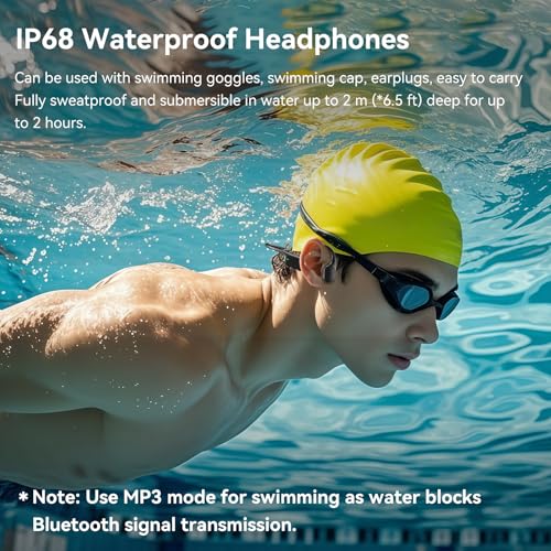 Image of Full-Coverage Liquid Silicone Swimming Headphones,IP68 Waterproof Underwater Headphones, Bluetooth 6.0&MP3 with 32GB Memory Card,Soft /Skin-Comfortable Open Ear Bone Conduction Swim Earbuds(Black