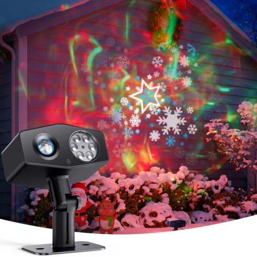 Govee Led Outdoor Schneeflocken Projektor RGBW Wasserwellenprojektor mit 20 Gobos IP67 Wasserdicht Projektionslampe 58 Szenenmodi für Festivals Funktioniert mit Alexa Matter Google Assistant