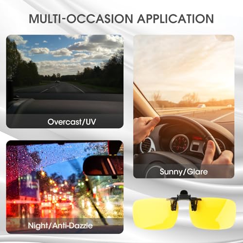 Image of Clip on Polarized Night Vision Driving Glasses Flip up Sunglasses UV-400 to Wear Over Glasses for Night Driving