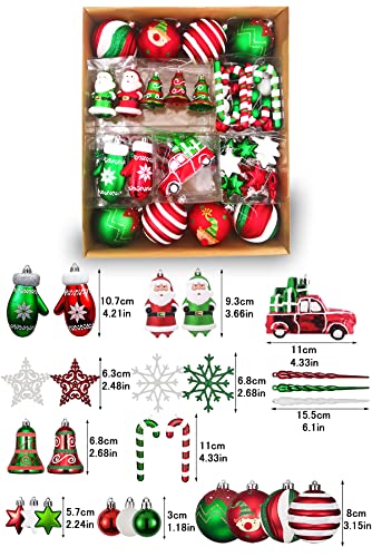 Christmas Ball Ornaments Set, 64 Ct Joyful Red Green White Collection Splendor Xmas Assorted Ornaments, Shatterproof Decorative Hanging Ornaments For Holidays Party Wedding Christmas Tree Decor #TOP7