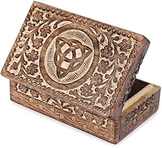 AJUNY Wooden Hand Carved Decorative Box with trinity knot Carvings - Multipurpose Use as Jewelry Storage, Trinket Holder or Watch Box, great for gifts