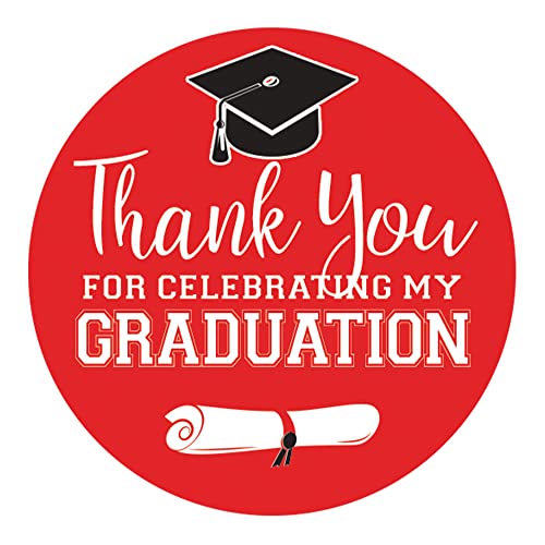 Red Graduation Thank You Favor Labels, Graduation Thank You Stickers 2026, 40 Count, 1.75" Round