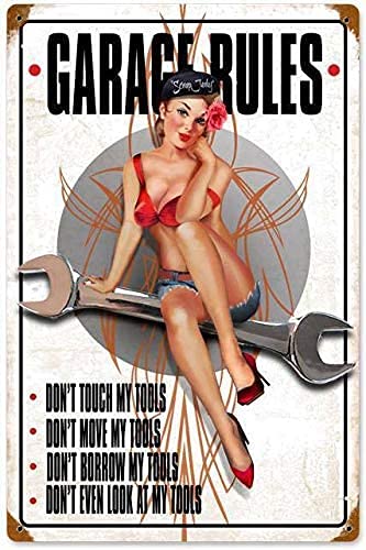 RIFOSA 12"x8" Girl Garage Tool Rules Metal Sign Man Cave Metal Plaque Inches — image 1