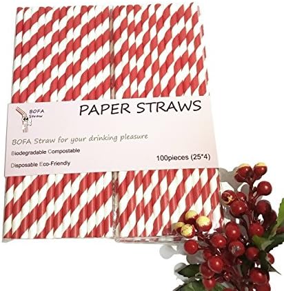 Red Striped Paper Straws, Passion Warm Red and White Paper Straw for Party Cocktail Decorations, 7.75 Inch Red Stripes Straws (100 Pack)