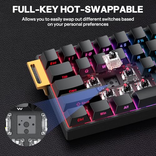 TECURS Aluminum Chassis Wired Magnetic Switch Mechanical Gaming Keyboard, 65% Compact Hall Effect Keyboard with RGB Lighting, Side-Printed Keycaps, Hot Swappable, Volume Knob, Customizable, US Layout - Image 6