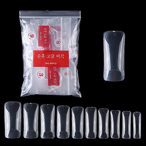 AORAEM 500PCS Clear Acrylic Nail Tips 10 Sizes French Nails Tips False Nail Tips with Bag for Nail Salons and DIY Nail Art. (Clear-500-Bag)