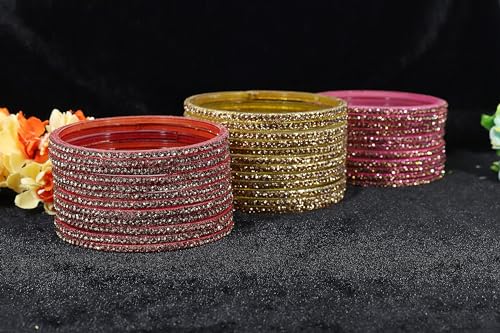 Image of NMII Glass with Plain and Glossy Finished Bangle Set For Women and Girls