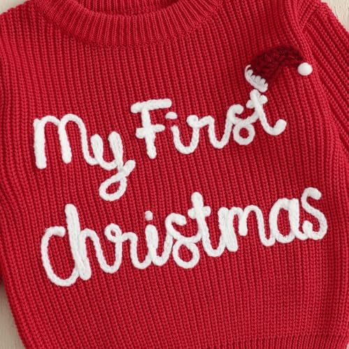 Geagodelia Kids My First Christmas Embroidered Knitted Jumper Baby Boys Girls Oversized Chunky Knit Sweater Pullover Autumn Winter Clothes Outfit (My First Christmas Hat Red, 9-12 Months) - Image 6