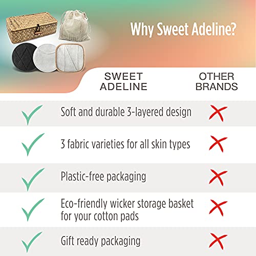 Sweet Adeline Reusable Makeup Remover Pads + Laundry Bag + Wicker Baskets | Reusable Cotton Rounds | Reusable Cotton Pads For Face | Reusable Face Pads | Cotton Pads For Face (Updated, 20) #TOP5