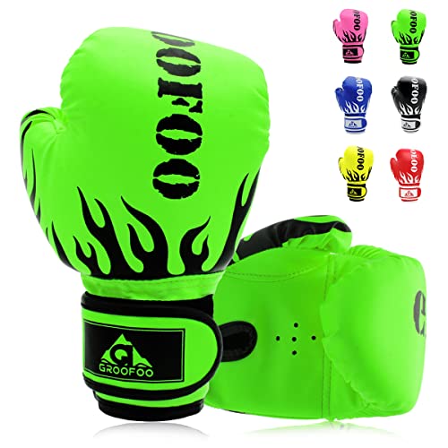 Image of GROOFOO Kids Boxing Gloves for Child Punching Bag Sparring Training, 4oz 6oz fit 3 to 14 Years （Green,4 Oz）
