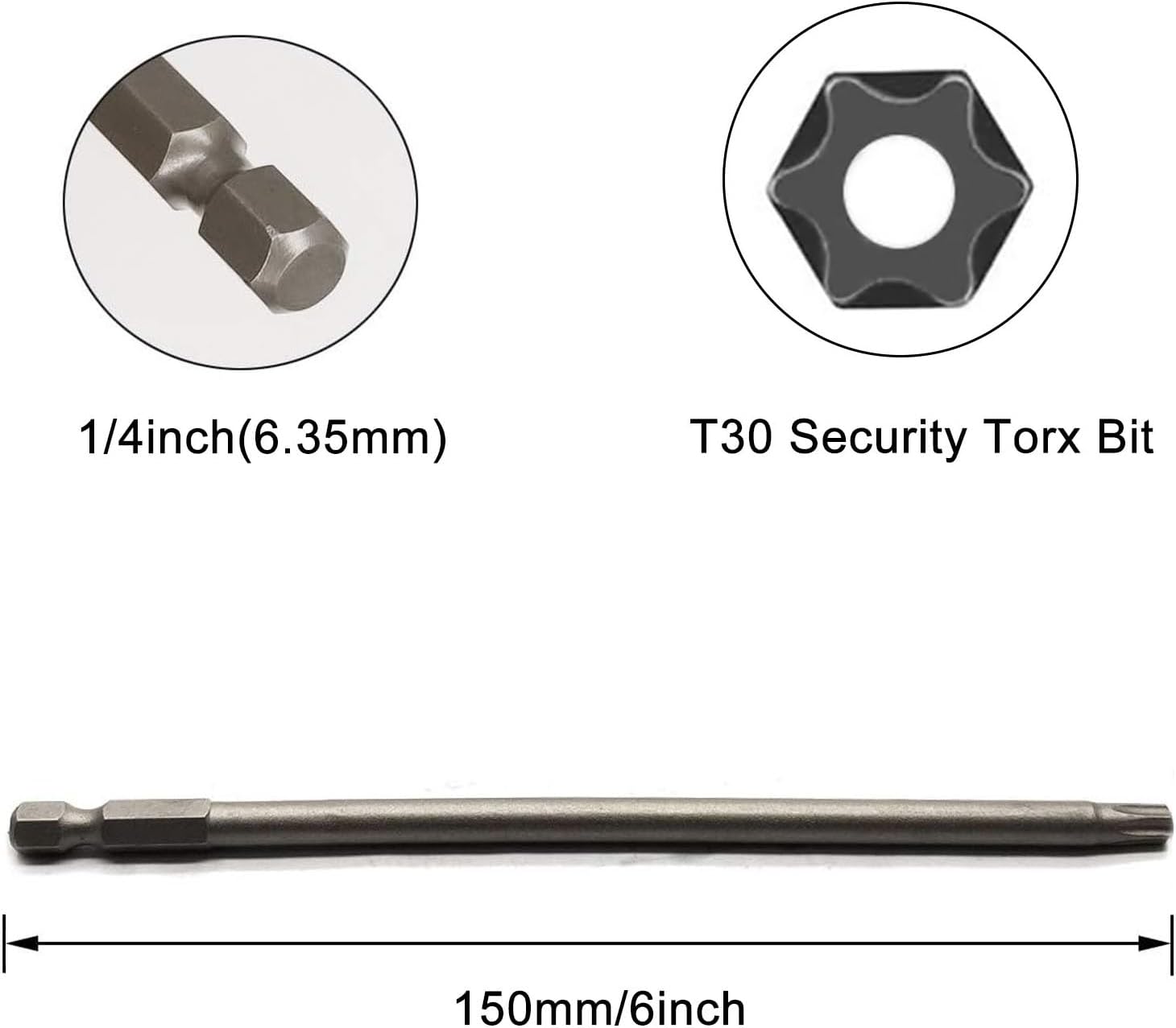 Utoolmart Torx Screwdriver Bits, 1/4 Inch Hex Shank Screwdriver Bits, T30 Magnetic Security Tamper Proof Bit, S2 Steel Torx Head Screw Driver Bit, 150mm Length, for Repair Work, 5 Pcs