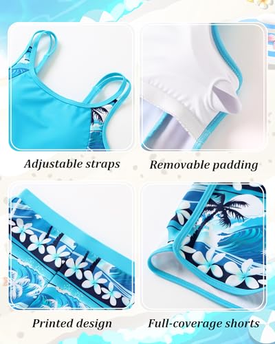 Image of Teen Girls Tankini Swimsuit Adjustable Straps Modest Bathing Suits Girl 2 Piece Swimwear with Shorts 7-16 Years