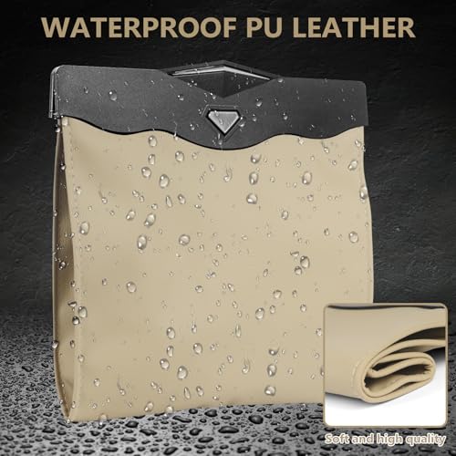 Image of XSUPER Car Trash Bag - Waterproof PU Leather Hanging Trash Can with Smart LED Light & Magnet Closure for Back Seat, Portable Trash Bin Includes 15 Rubbish Bags(Beige)