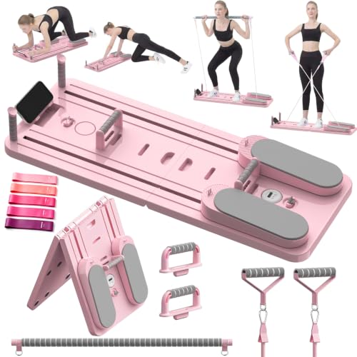 SOFTHOM Pilates Reformer 2026 Upgraded Foldable Pilates Board Multifunktionales 8 in 1 Pilates Set für Zuhause(100+Ubungen) inkl 5 Widerstandsband/Automatisches Rebound Ganzkörper Workout