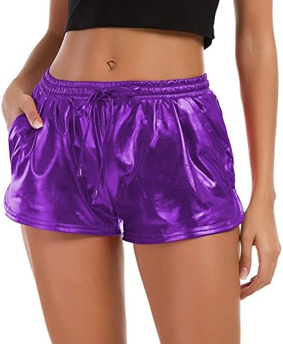 TandiskWomen's Yoga Hot Shorts Shiny Metallic Pants with Elastic Drawstring