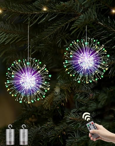 Joysing Weihnachtsbeleuchtung 2 Stück 180 LED Feuerwerk Lichterkette Batteriebetrieben mit Fernbedienung 8 Modi Weihnachtslicht Wasserdicht Lichterkette Feuerwerk für Außen Innen Deko- Mehrfarbig