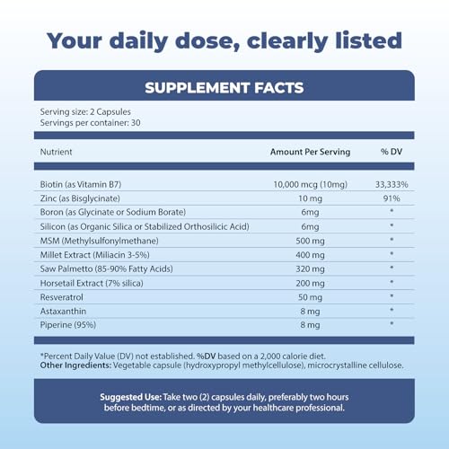Michelle Peiret BM10 Max | Boron Supplement for Men & Women | Boron Complex with Zinc, Biotin 10,000 mcg, MSM, Silica, Saw Palmetto | Hair Skin & Nails + Trace Mineral Support | 60 Veg Capsules — view 6