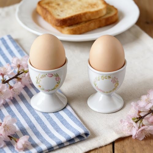 Image of Cinf Ceramic Egg Cup Set, 2 Pack, Floral Boiled Egg Holders for Breakfast