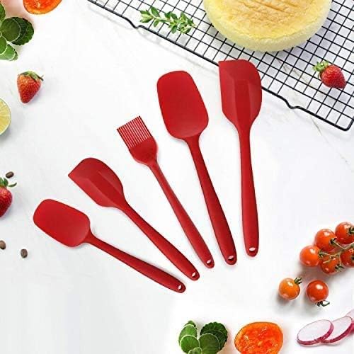 Silicone Spatula Set Silicone Heat Resistant Spatula, Rubber Kitchen Utensils Set with Basting Pastry Brush Non-Stick, for Cooking Baking Cake Decorating, Rubber Spatula Turner Spoonula(5 set Red)