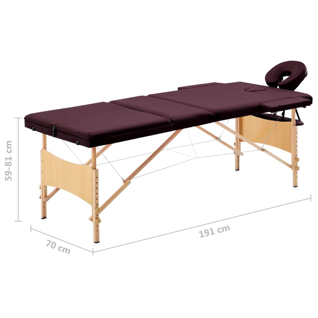 Table de Massage Pliable 3 Zones Violet vin,Santé & beauté,Hygiène personnelle,Massage & Relaxation,Tables de Massage,18.85 kg-110190