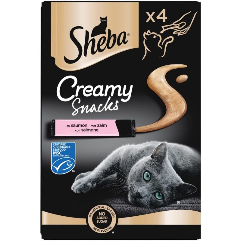 Animals Sheba – Creamy Snacks dulces de salmón para gatos adultos 4X12G – Juego de 4
