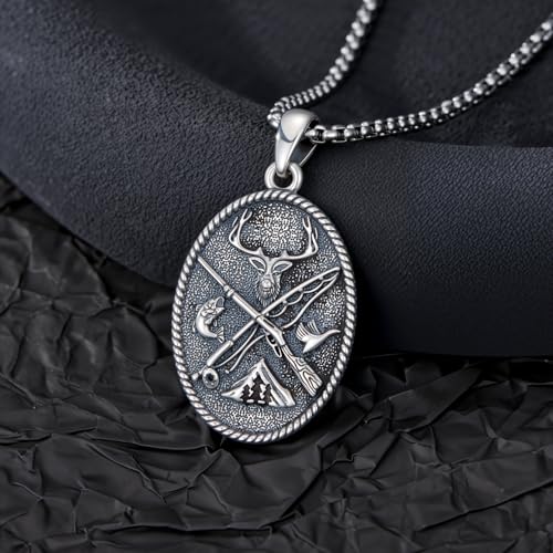 Hunting Fishing Necklace 925 Sterling Silver Fish Hook Pendant Deer Bass Fish Wild Duck Hunting Jewelry Gifts for Men Father Husband Son3