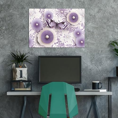 Toile papillon fleur violet pour habiller un grand mur vide decoration affiche lilas