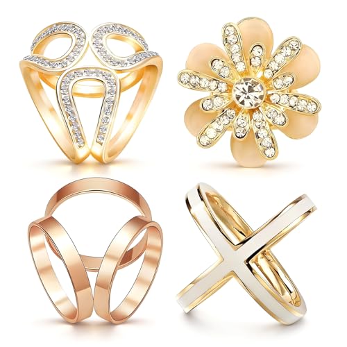 Image of 2 Pcs Scarf Ring Clips for Women Metal Shirt Tightener Cinch Buckle for Silk Scarf Shawl Blouse Sweater T Shirt Clothing Accessories