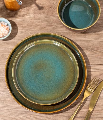 Image of GBHOME Dinnerware Sets for 8, 24 Pieces Ceramic Plates and Bowls Set | Scratch Resistant Stoneware Dishes Set, Dishwasher & Microwave Safe, Reactive Glaze-Multi-Green