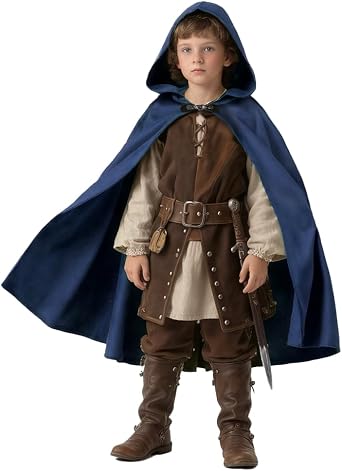 VZQI Hooded Cape for Kids Renaissance Cloak Boys Medieval Halloween Witch Costume Wizard Cape